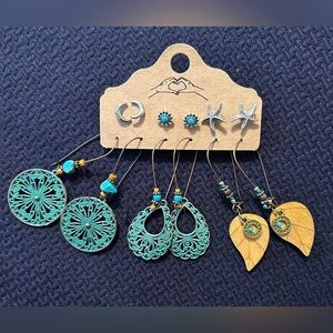 Boho Turquoise Mixed Earring Set - 6 Pairs